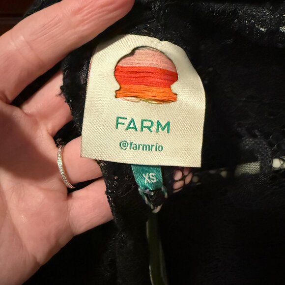 NWT Farm Rio Black Lace Long Sleeve Blouse Top, Sz XS with rosette button detail - Picture 4 of 7